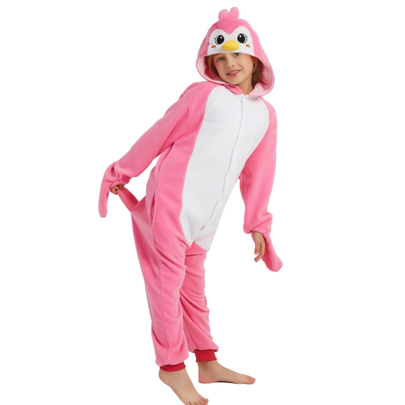 

Детские цельные пижамы с розовым пингвином и рисунком пингвина для косплея, детские пижамы с животными на Хэллоуин для девочек, кигуруми, аниме