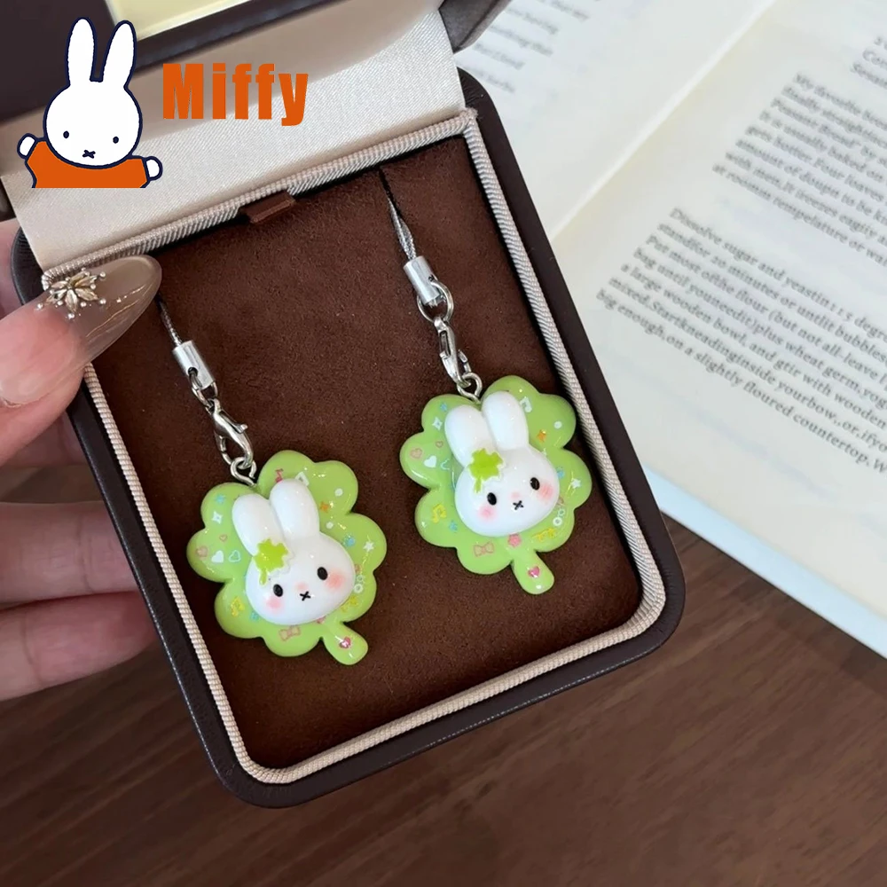 Милый брелок-подвеска Miffy с четырехлистным клевером, пастельно-зеленым блестящим сердцем и музыкальной нотой, декоративный подарок для девочки