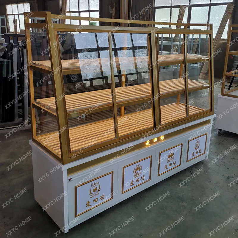 Bread, display, side cabinet egg pastry shop baking fried goods drawer wrought iron solid wood, island cabinet model