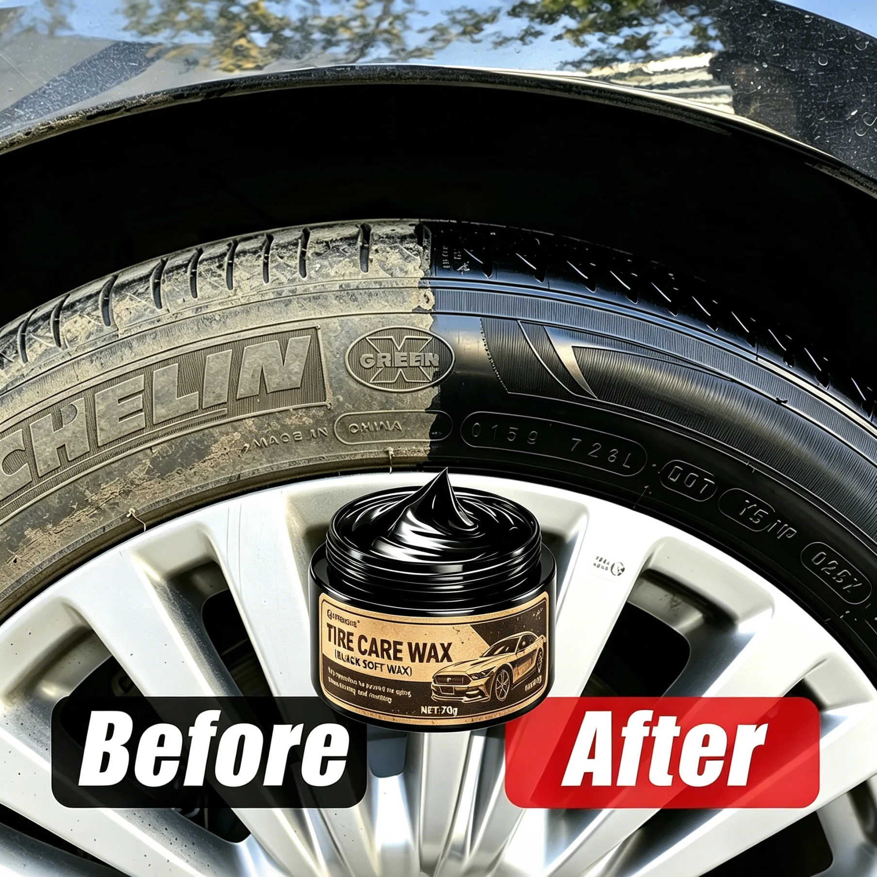 Cera para el Cuidado de Neumáticos, Brillo Instantáneo, Protección Duradera para Neumáticos, Fórmula Anti-UV No Tóxica para Restaurar y Acondicionar Neumáticos de Autos y SUV