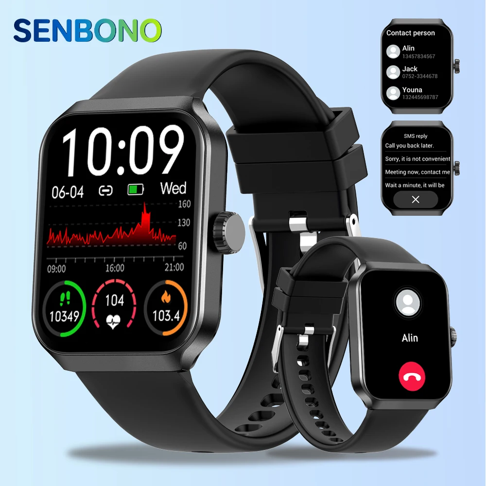 

SENBONO Men Smart Watch Bluetooth Call 24/7 Heart Rate Monitor IP68 Waterproof 100+ Sport Mode Smartwatch for Men Women