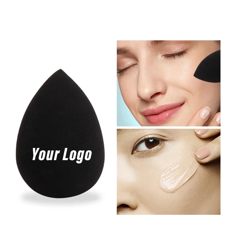 50pcs Custom Logo Black Makeup Applicator Super Soft Sponge Powder Smooth Foundation Contour Blending Puff Makeup