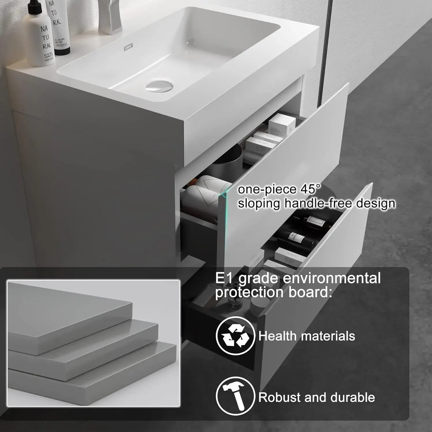 Alice 24 Inch Bathroom Vanity with Sink with Overflow, Large Storage Wall Mounted Floating Bathroom Vanity for Modern Bathroom