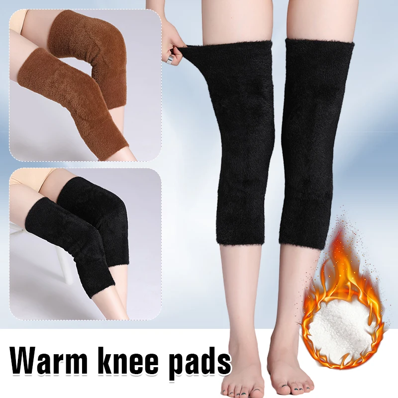 Double-side Plush Heating Knee Pads Winter Leg Warmers Men Women Elastic Thick Warm Protection Knee Warmers Sports Knee Braces