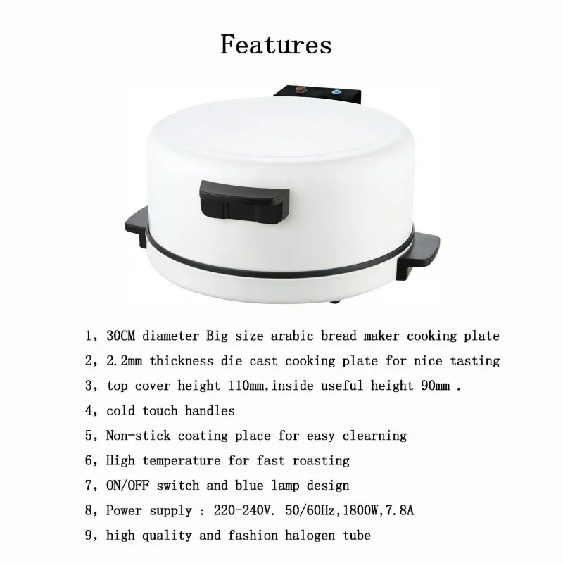 1800 W Elektrische Arabische Brot Maker Haushalt Steak Pan Maschine Arbeitsplatte Pizza Ofen Mit Nicht-stick Backformen