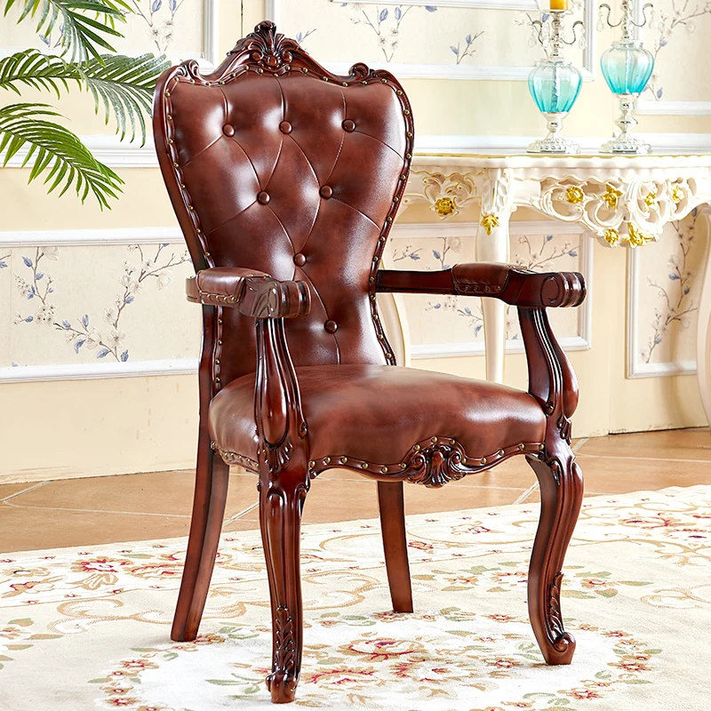 

Wooden Vintage Dining Chairs Stool Restaurant Throne Dining Chairs Nordic Party Leather Luxury Lazy Sillas Kitchen Furniture