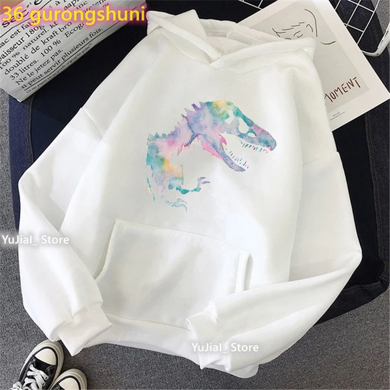 

2023 Watercolor Dinosaur Print Hoodies Girls Jurassic Park Sweatshirt Women Winter/Spring/Autumn Jumper Harajuku Clothing