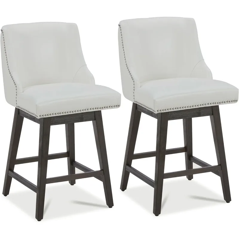 

Counter Height Swivel Barstools, 26" H Seat Height Upholstered Bar Stools Set of 2, Faux Leather