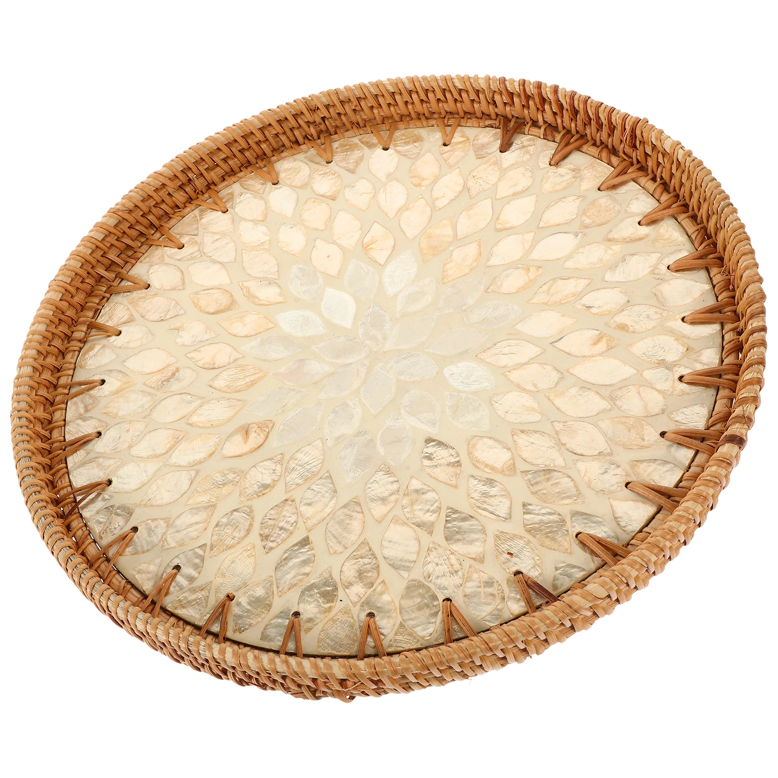 

Round Woven Storage Basket Multi-Functional Kitchen Tray Fruit Snacks Holder Bedroom Bathroom Decorative Basket Large Capacity