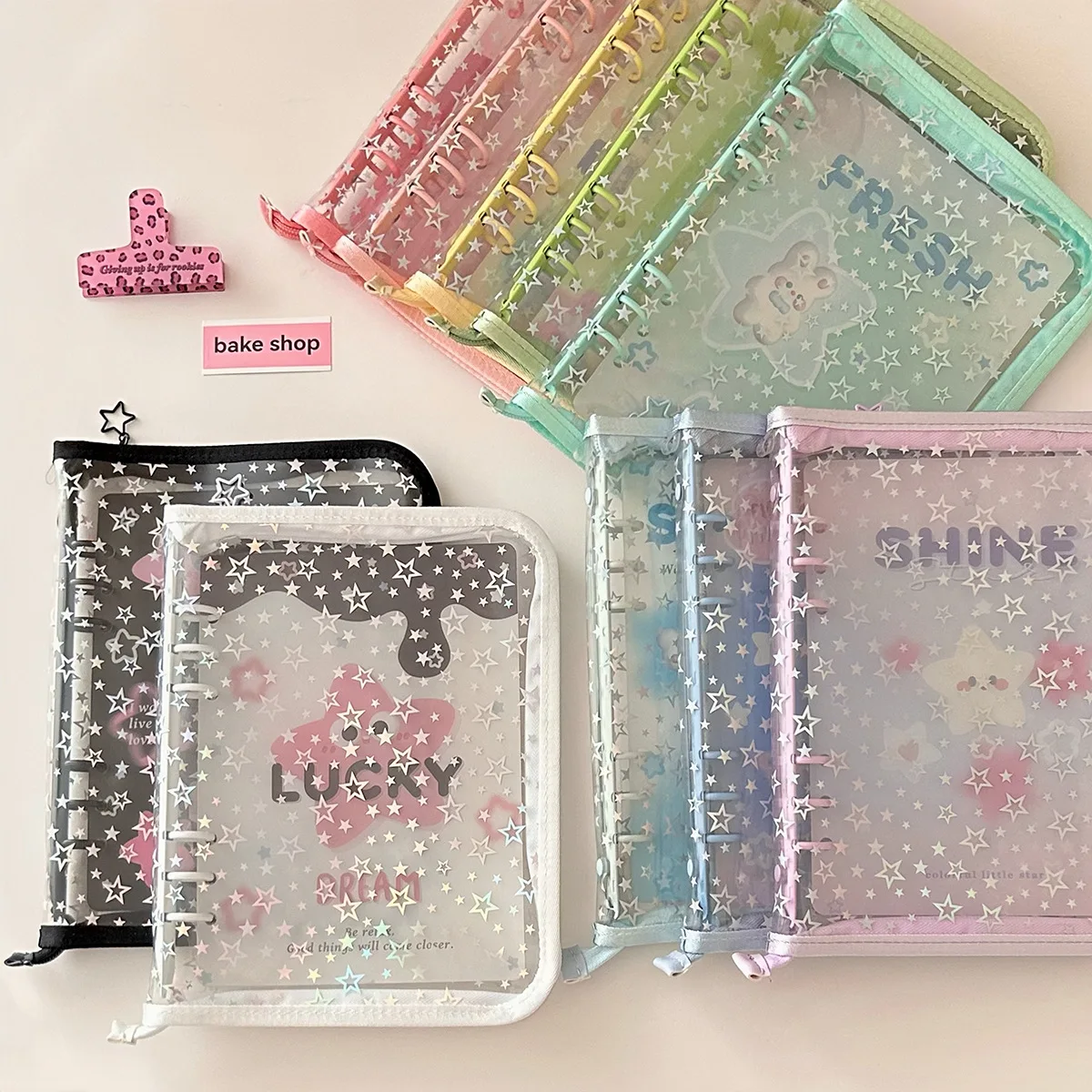 A5 Star Transparent Cover Binder Photocard Holder Idol Kpop Photo Album Photo Collect Book Zipper Bag Storage School Stationery