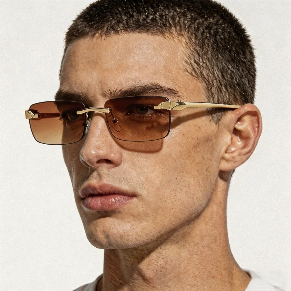 Neue randlose Sonnenbrille für Damen und Herren, modische Brille mit Farbverlauf-Gläsern, rechteckige Sonnenbrille