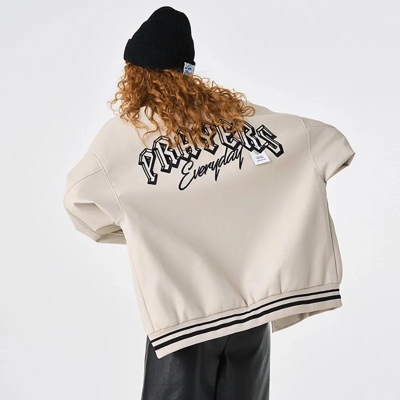  Men's Baseball Jacket Leather Coat American Youth Trendy Casual Loose Fit  Couple Motorcycle Coat Streetwear y2k clothes