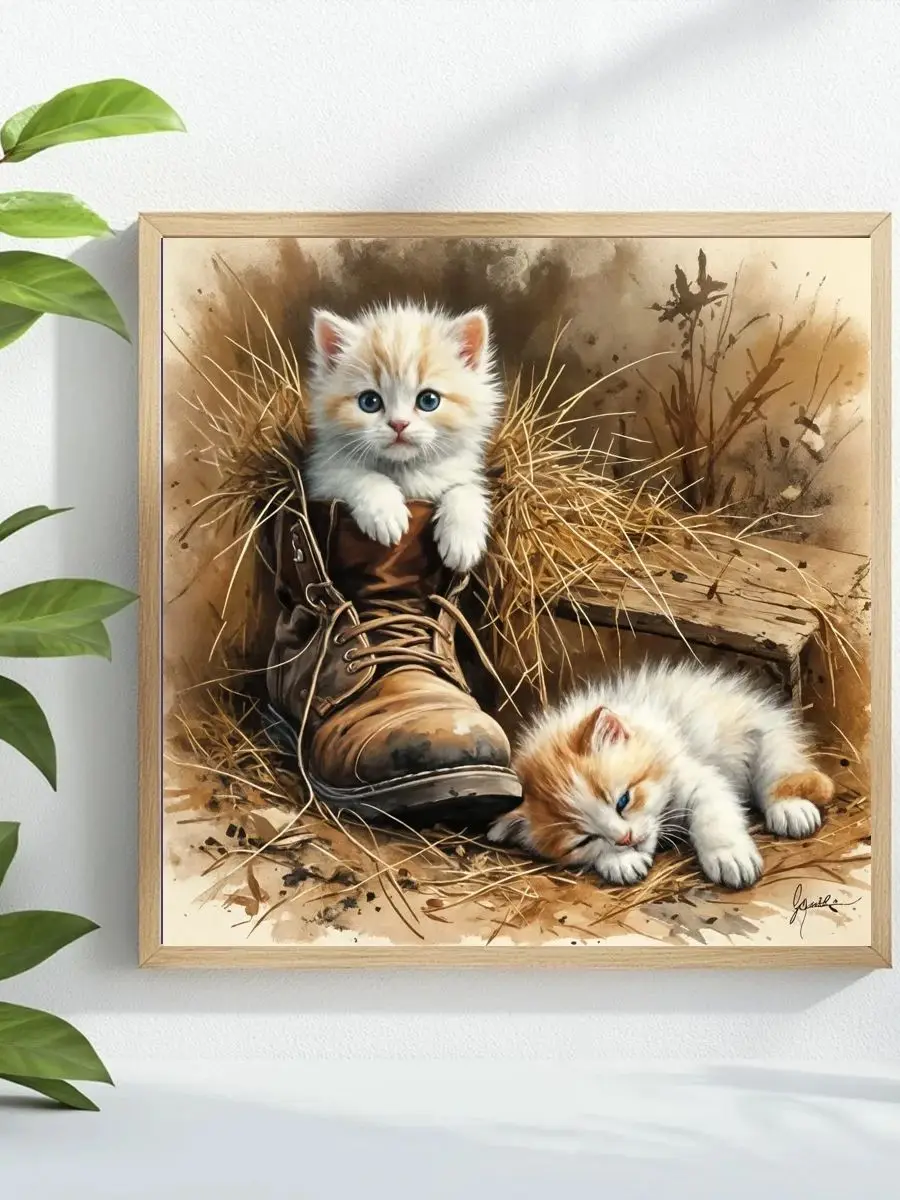Zwei Katzen 40X40CM/15,74 Zoll Kreuzstich-Set DIY 11CT/14CT Stickerei Öko-Baumwollfaden für Geschenk Hobby – Detail 1