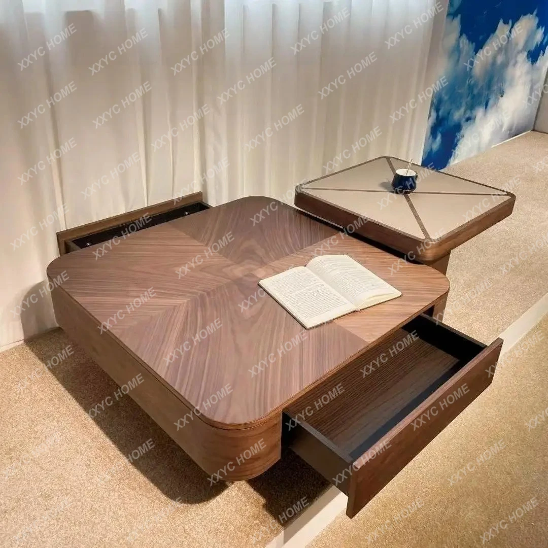 Medieval style square coffee table walnut pattern living room modern size apartment household coffee table combination