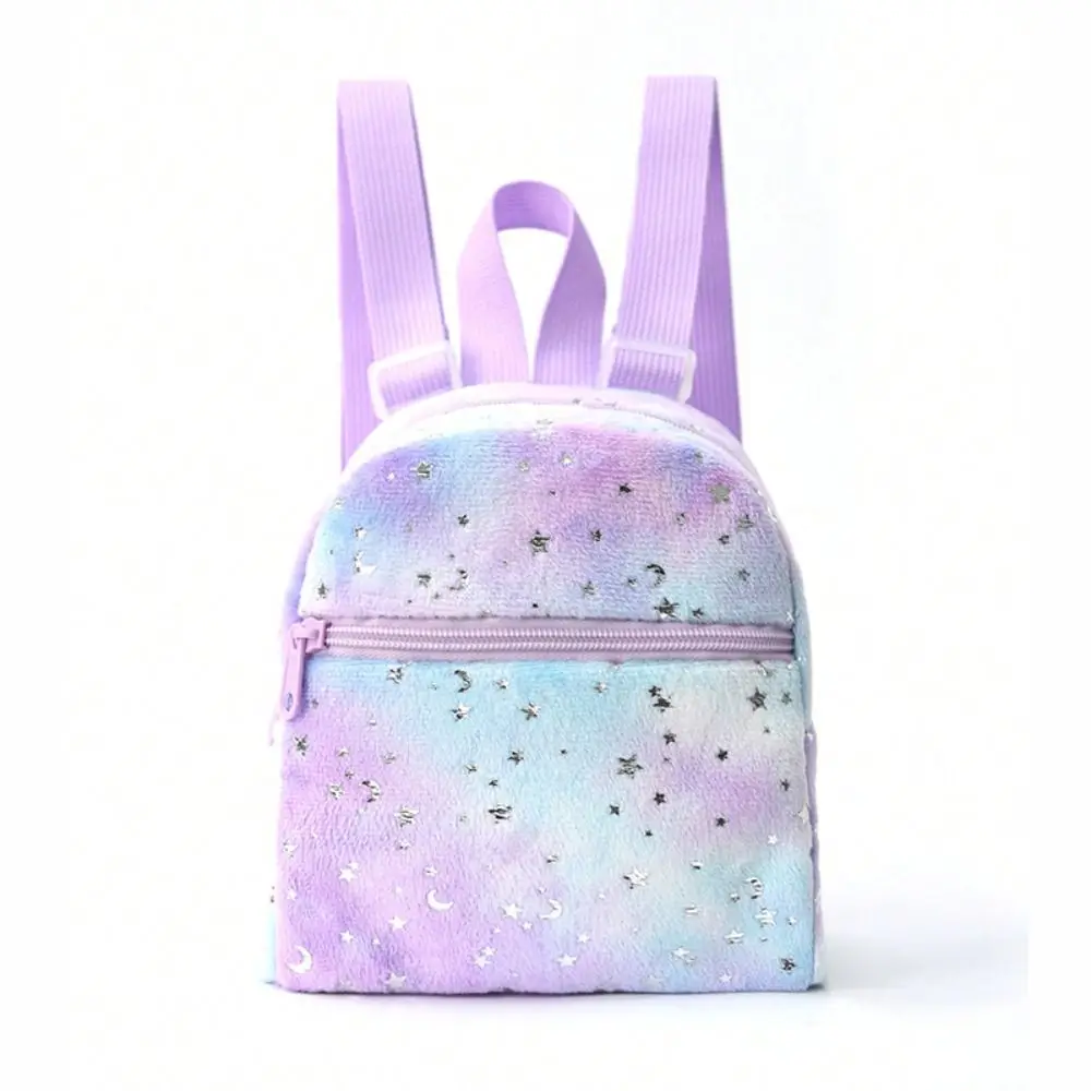 Bonita mochila con estampado de luna y estrella para niños, bolsa escolar pequeña de felpa suave de gran capacidad, minimochila de regalo para estudiantes