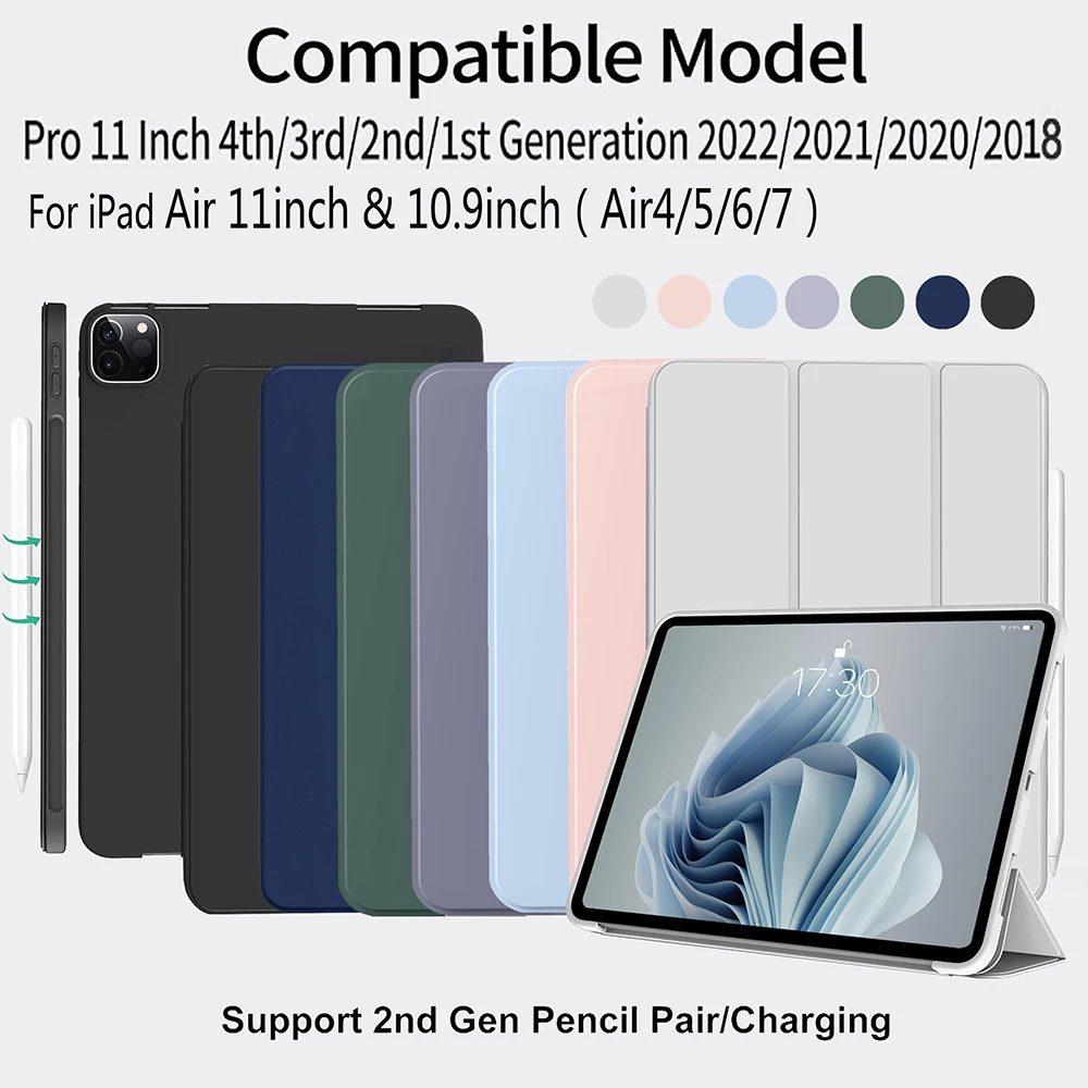 

Чехол для iPad Pro 11 дюймов 2022/2021/2020/2018, тонкая подставка с мягкой задней панелью, откидная крышка Smart Cover 4-го поколения 2022/3-го поколения 2021/2-го поколения 20
