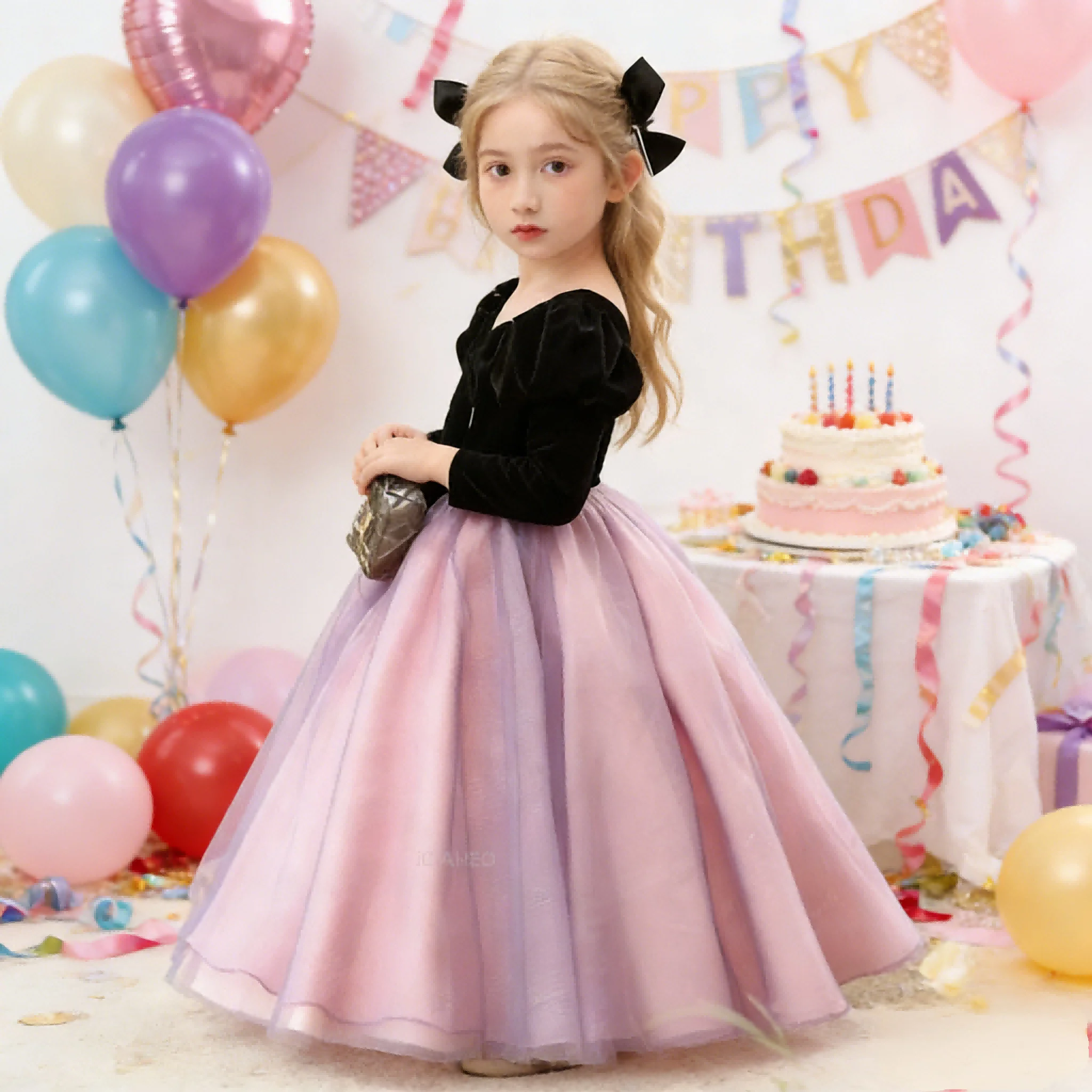 

Kids Girls Long Sleeve Party Dress Clothes New Children Puffy Gown for Dresses Costume Performance Pageant Formal Celebration