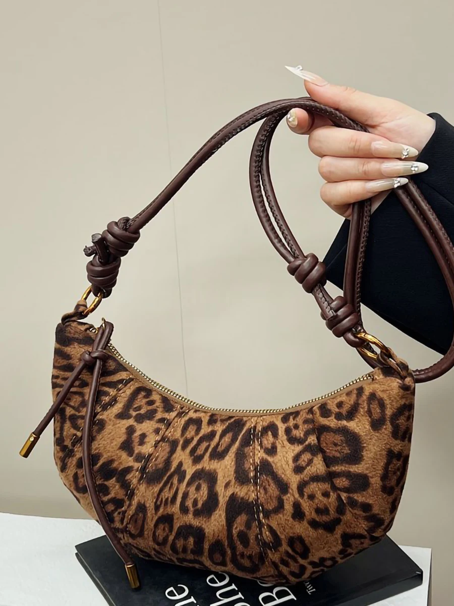 

Spring Summer Vintage Leopard Print Women's Crossbody Bag Casual Versatile oulder Horn Bag Soft Polyester Zipper Clo...