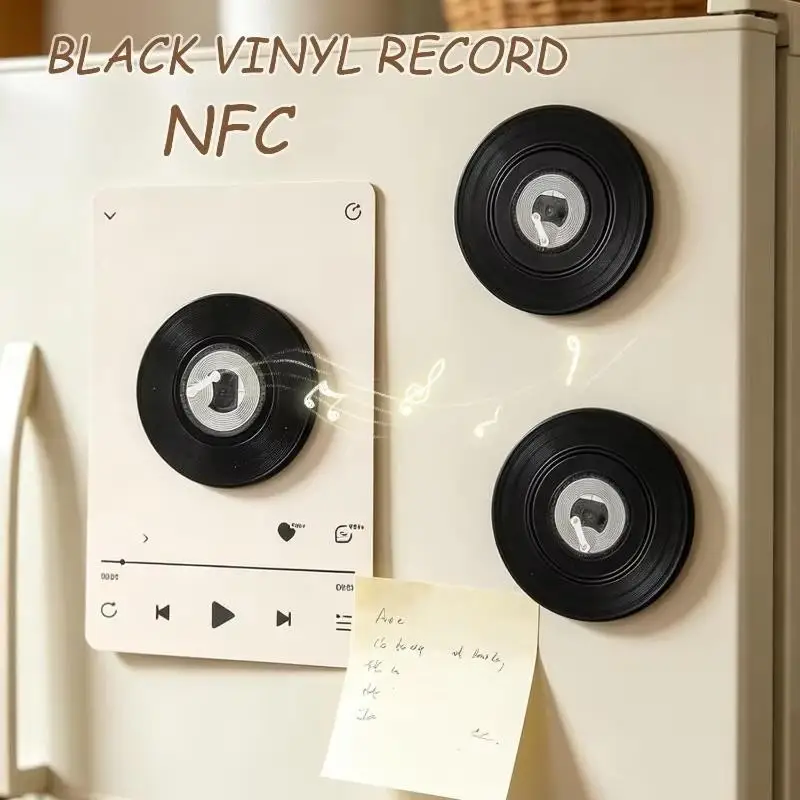 NFC Music Trigger Vinyl Record Fridge Magnet Rotatable Base Creative Kitchen Refrigerator Decor Gift for Music Fans