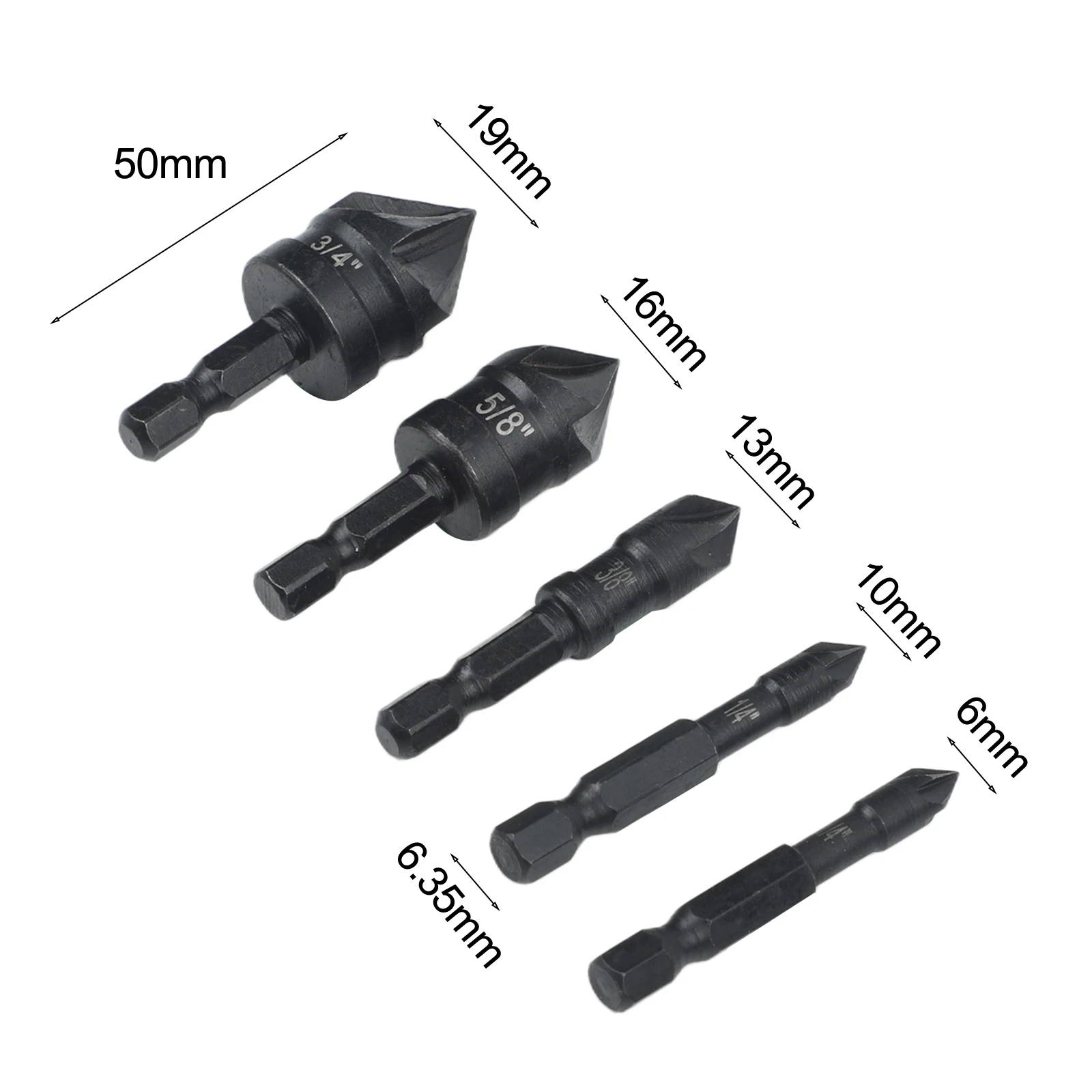 Chamfering Tool Set for Woodworking 5 Piece Hexagonal Handle - 82 Degree Bevel Cutting and Quick Guide Drilling Accuracy