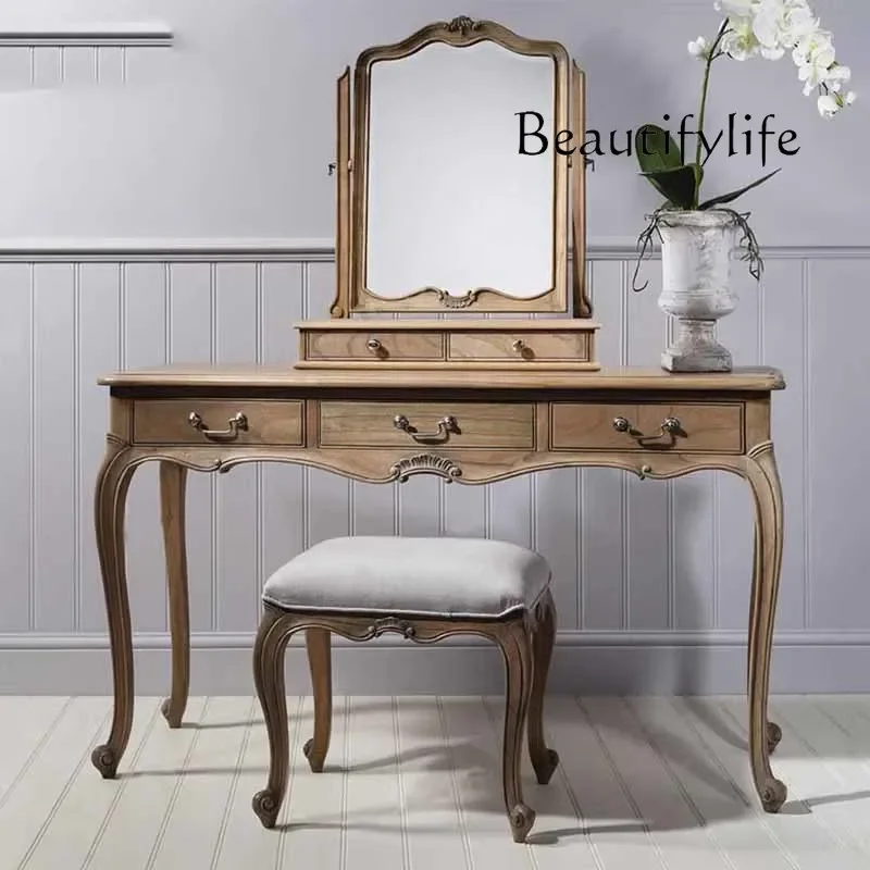 Cômoda Moderna de Madeira com Espelho e Banqueta para Quarto - Mesa de Maquiagem Luxuosa Grande para Mulheres - Móveis para Quarto