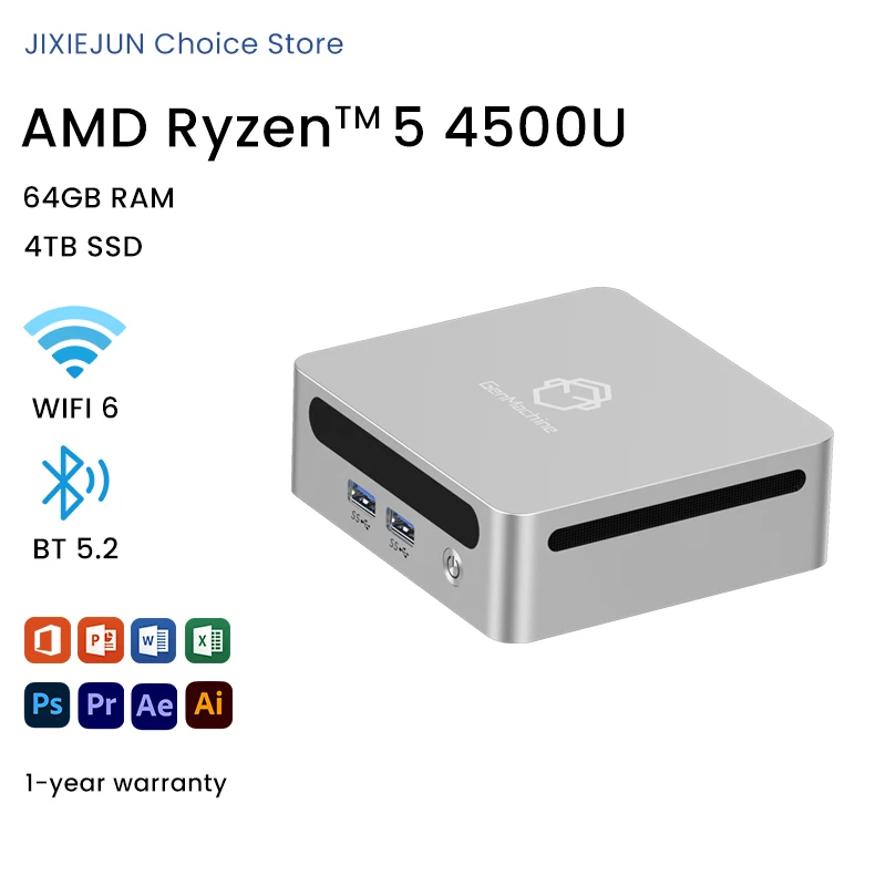 GenMachine Mini PC AMD Ryzen 5 4500U 40GHz 6C6T 15W DDR4 WiFi6 Win11 DIY Gaming Computer Pc Gamer