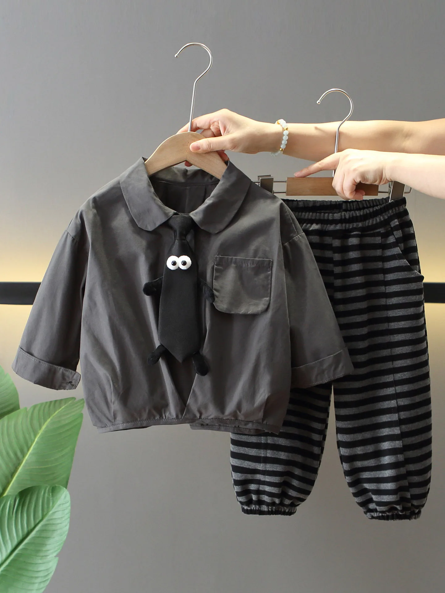 Fashion Boy Young Master's Shirt+Striped Jogging Pants 2PCS Suit for Spring Autumn Set Handsome Children's Outfit 2-10Years