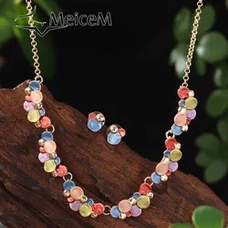 MeiceM Multi Color Jewelry Set Zinc Alloy Geometric Elegant Fashion Women's Enamel Necklace Earring Set Mother's Day Gift 2024