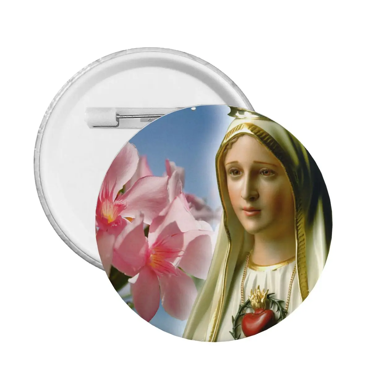 Our Lady Of Fatima Round Button Pin for Backpack Customizable Catholic Virgin Mary Pinback Badges Brooches