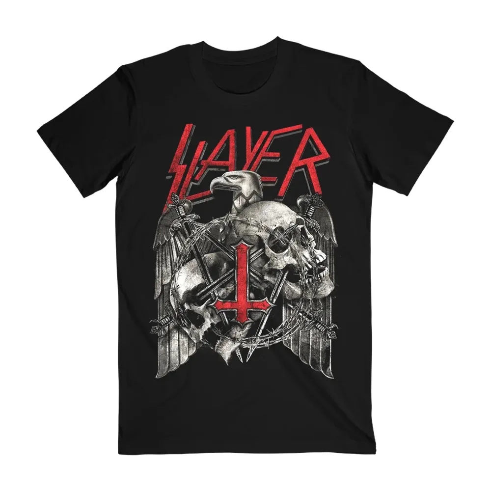 Slayer Dark Theme Graphic T-Shirt – Red Logo & Skull-Eagle Anti-Symbol Printed Cotton Apparel, Ideal Women And Men T-Shirt