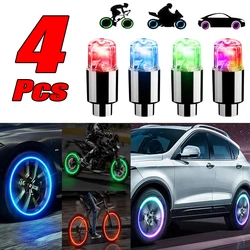 4Pcs Colorful LED Wheel Lights Car Tire Valve Caps Neon Light Universal Motorcycle Bicycle Valve Cover Auto Exterior Accessories