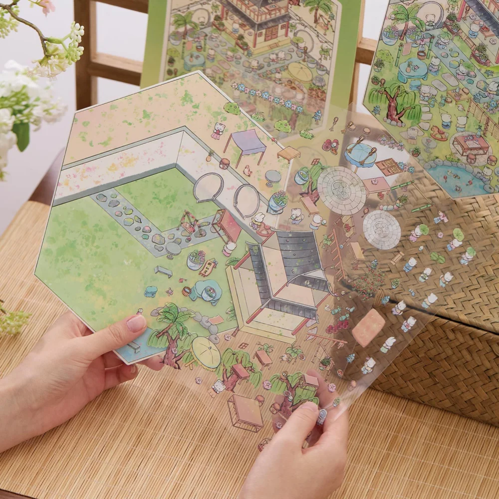 Card Lover 3 Pcs [Antique Series] Ancient Style 3D Stacked Cabin Tent Landscape Sticker Puzzle PET Material Scrapbook Kit