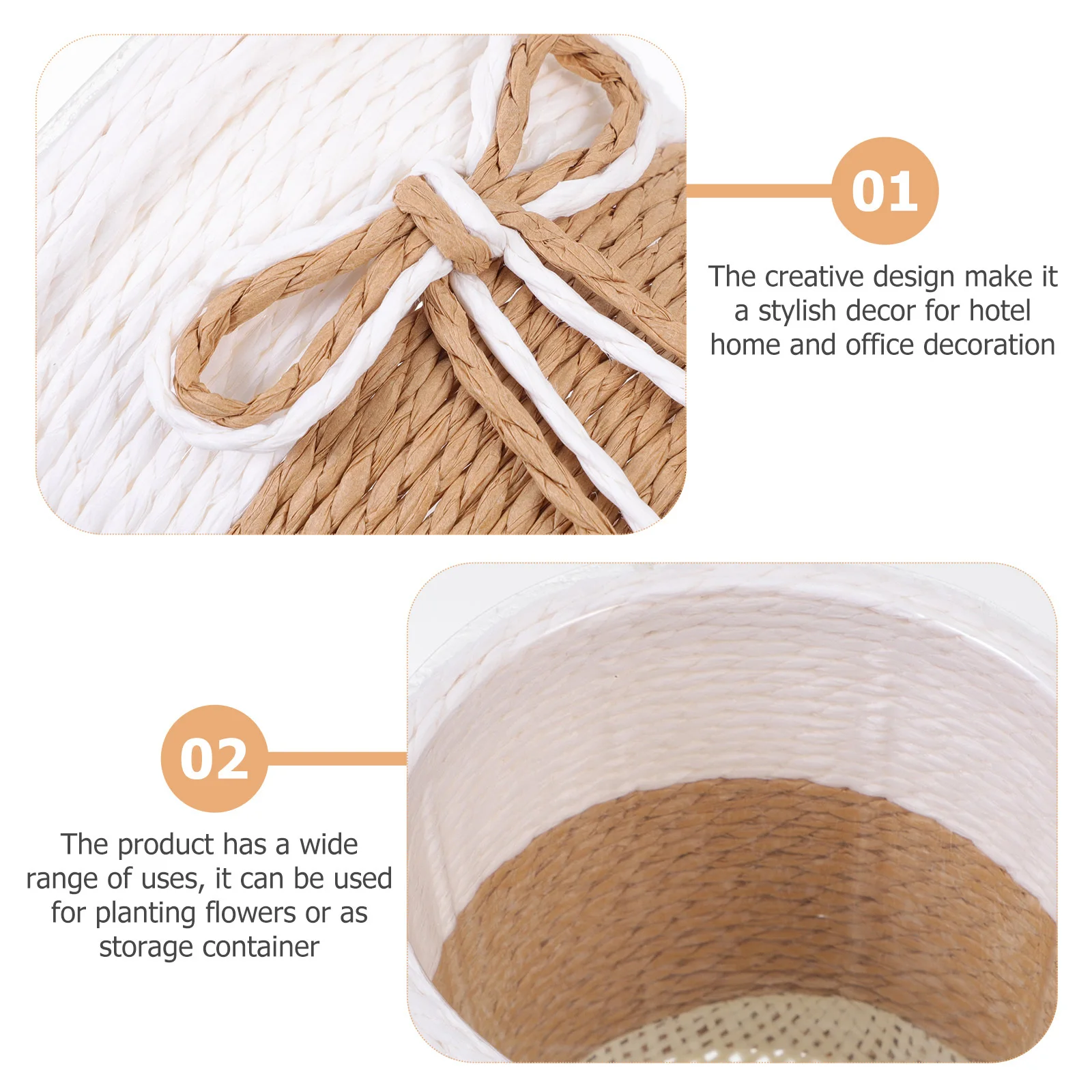 

2pcs Paper Rope Woven Flower Pot Green Plants Container For Balcony Garden Home Office Decor Planting Basket Gardening Flowerpot