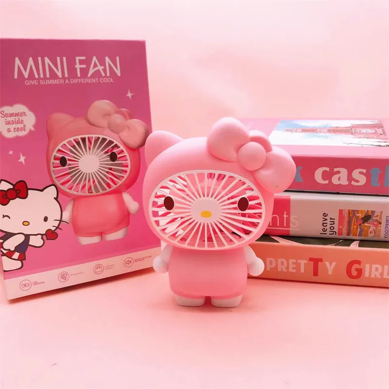 

2024 Anime Summer Fan HelloKitty Kulomi Mobile Phone Stand Dual-purpose Mini Fan Portable Lazy Desktop Display Kawaii Gift