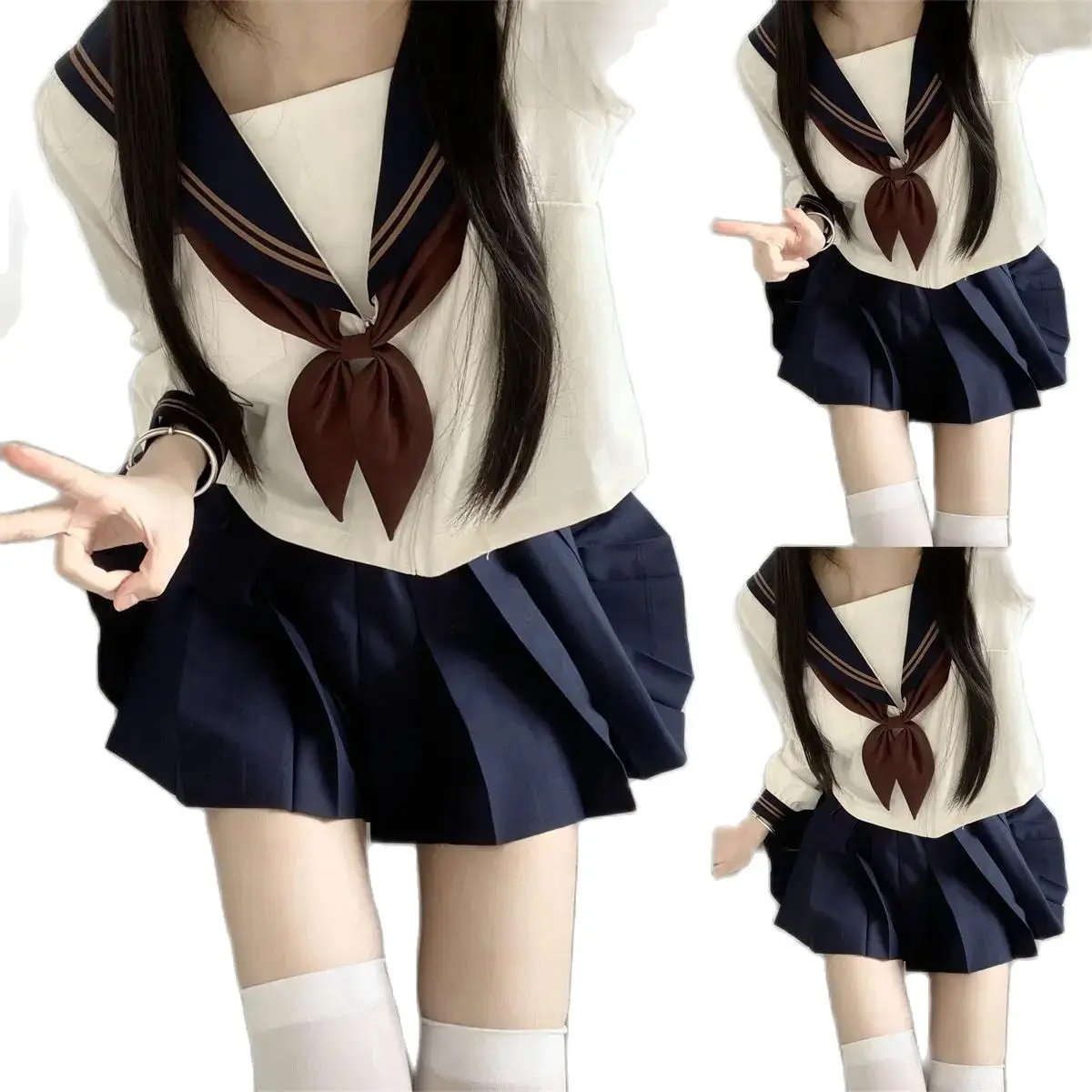 Japan School Uniform Girl Jk Suit Spring Autumn Tie Basic Sailor Uniform Women Long Sleeve Suit 2024 New