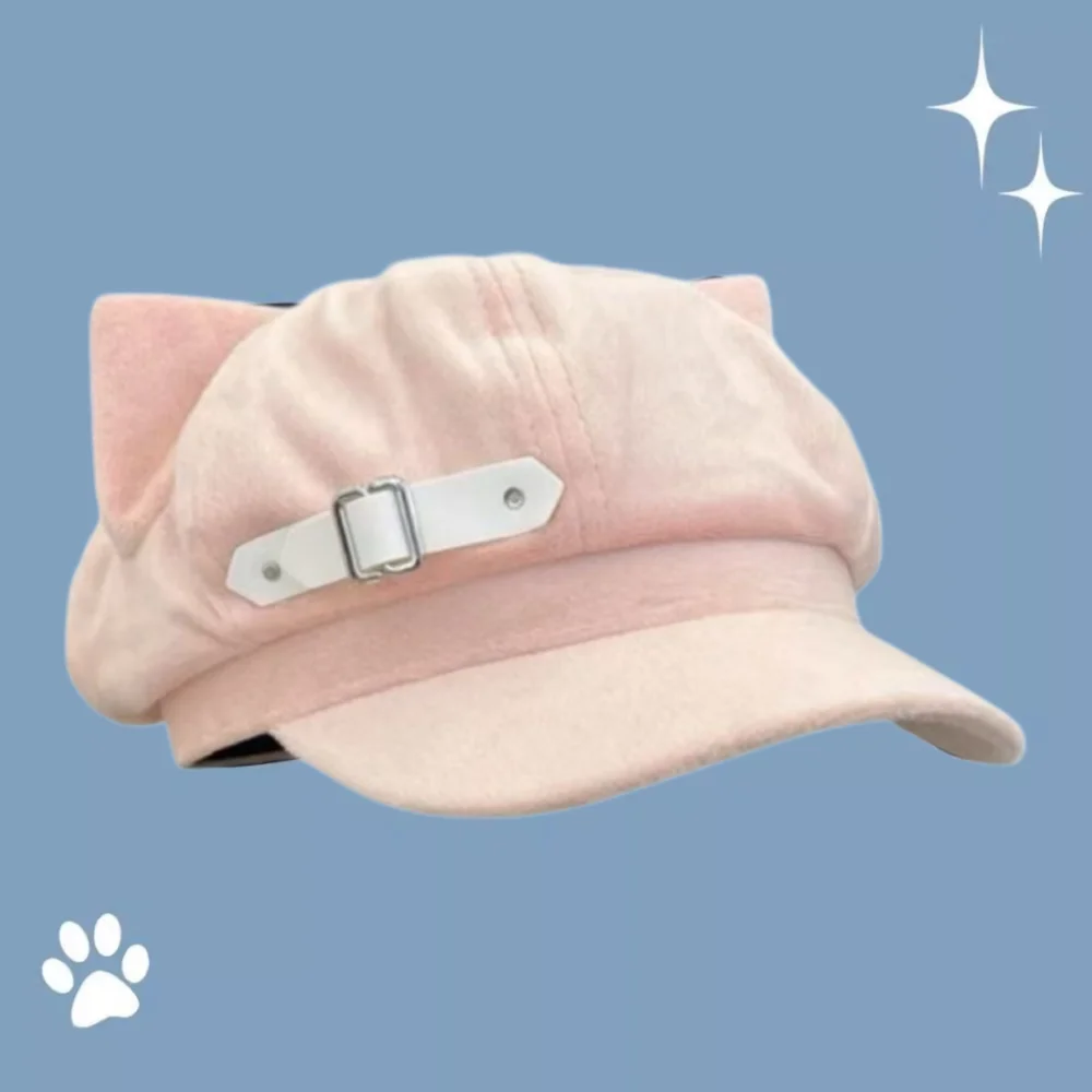 Modna czapka beret z kocimi uszami dla kobiet, japoński styl, wzór kocich łap, czapka gazeciarza, słodka czapka bejsbolówka anime, do noszenia na co dzień