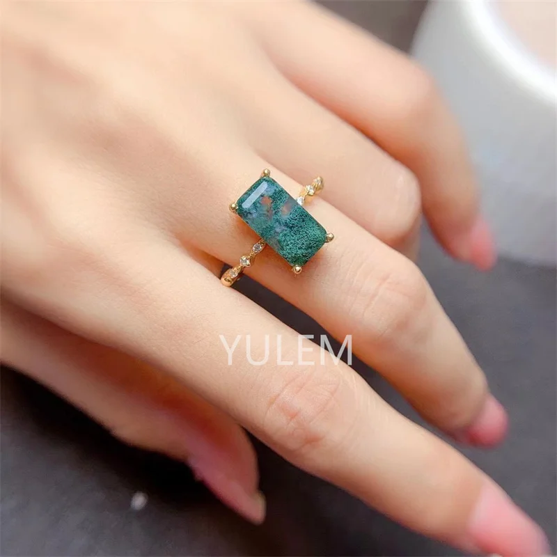 

YULEM Big Size 6x12mm Natural Moss Agater Sterling Silver 925 for Women moss agate jewelry for women