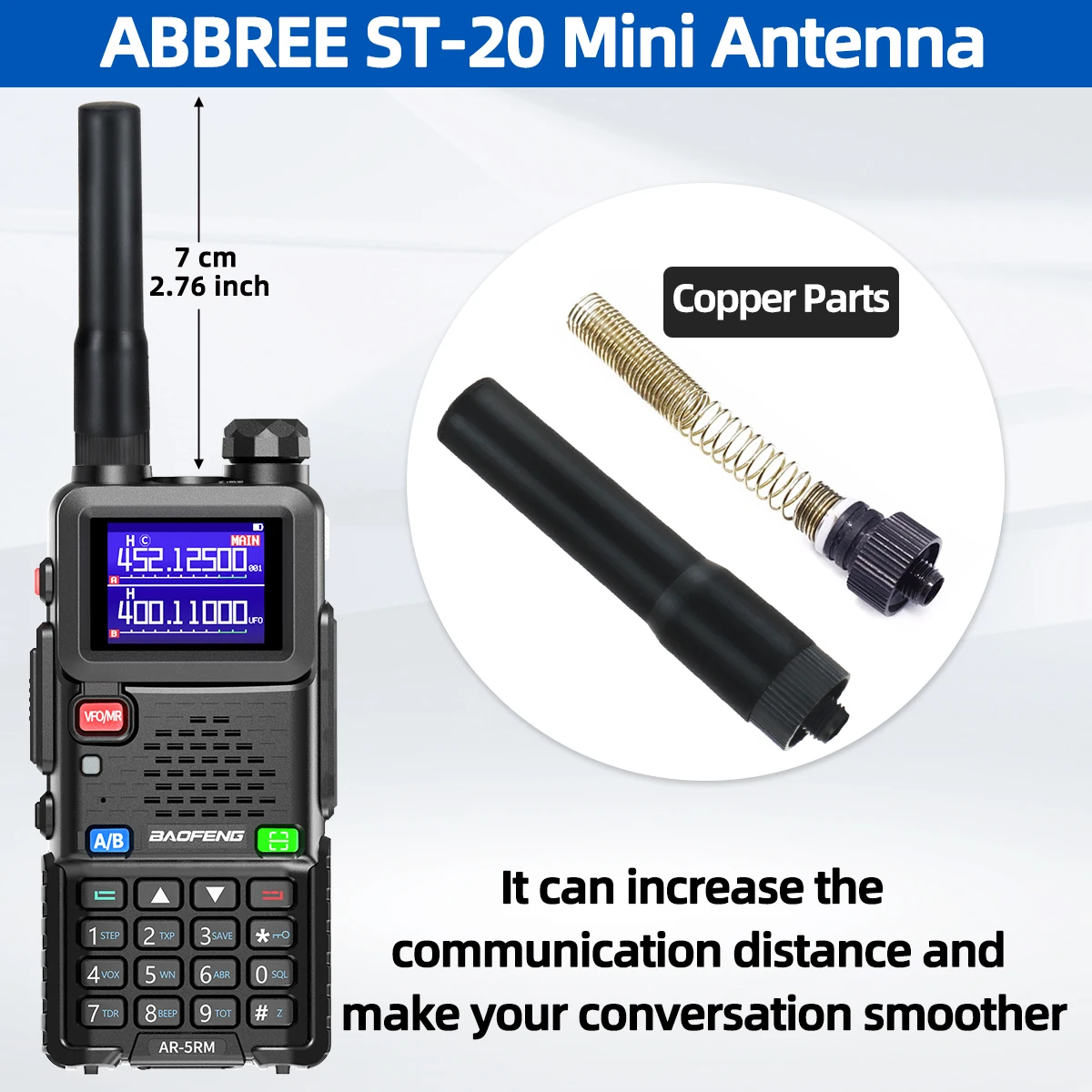 ABBREE SF-20 Dual Band SMA-Female/SMA-Male /BNC Soft Antenna for Baofeng UV-5R UV-32 Quansheng UV-K5 8 Walkie Talkie ST20