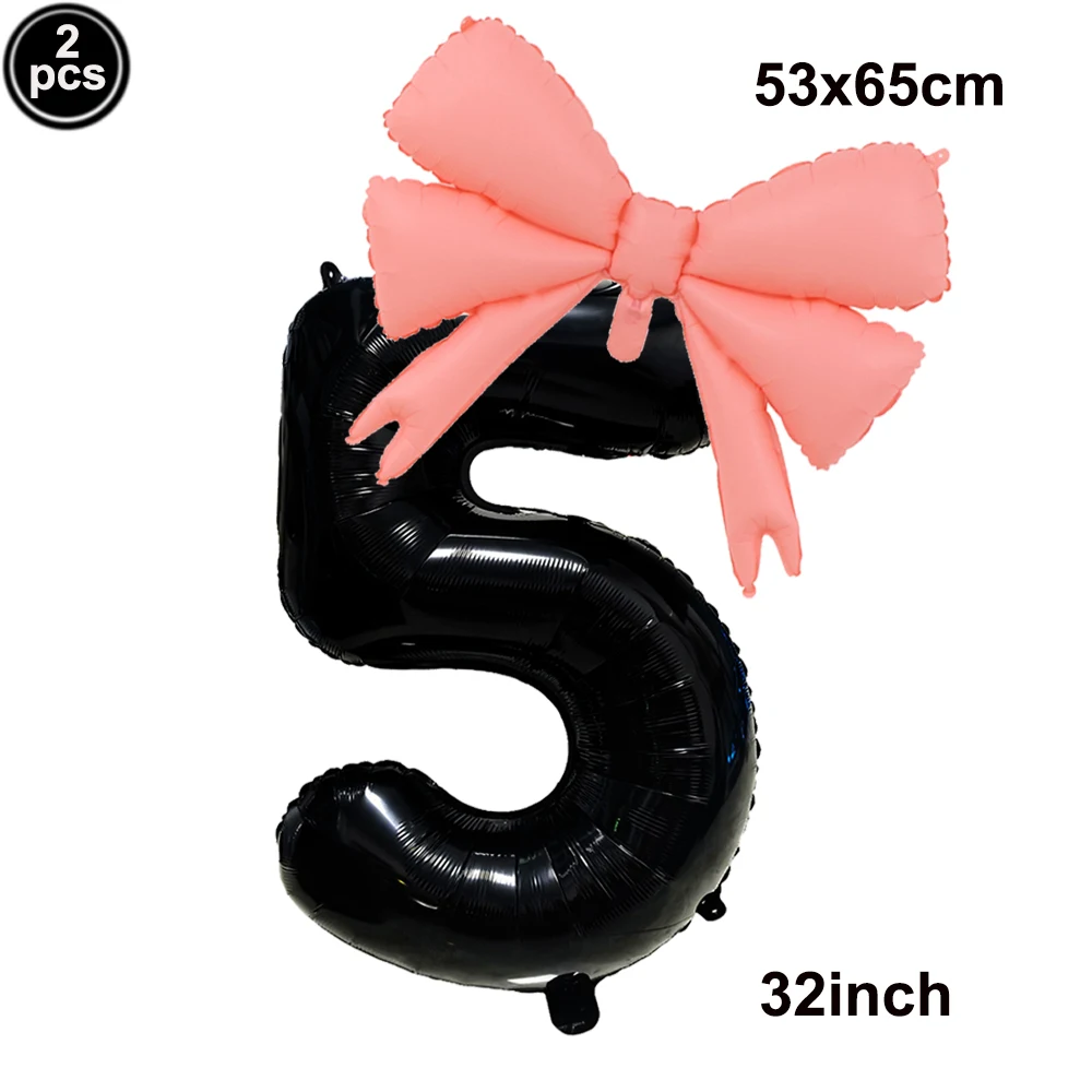 32-calowy balon z numerem Czarny różowy Mini kokardka do rękodzieła Satynowa wstążka Duża folia Czarny różowy balon z numerem Dekoracja urodzinowa dla dziewczynki — zdjęcie 7