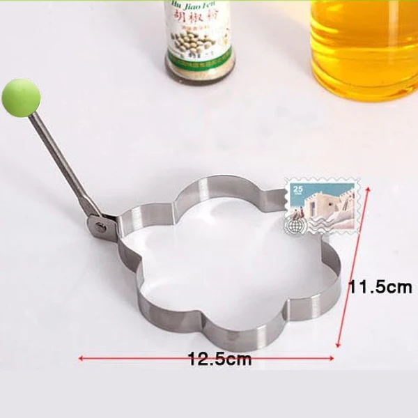 

4pcs Stainless Steel Egg Frying Molds Set Silver Heart Round Pentagram Star Plum Flower Shapes For Pancakes Sandwiches Crumpets