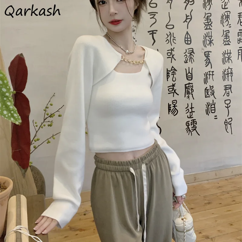 

Tender Women Sets Comfort Chain Pullover Backless Tanks 2 Pieces Autumn Slim Elegant Fashion Office Ladies Ulzzang Sweet Popular