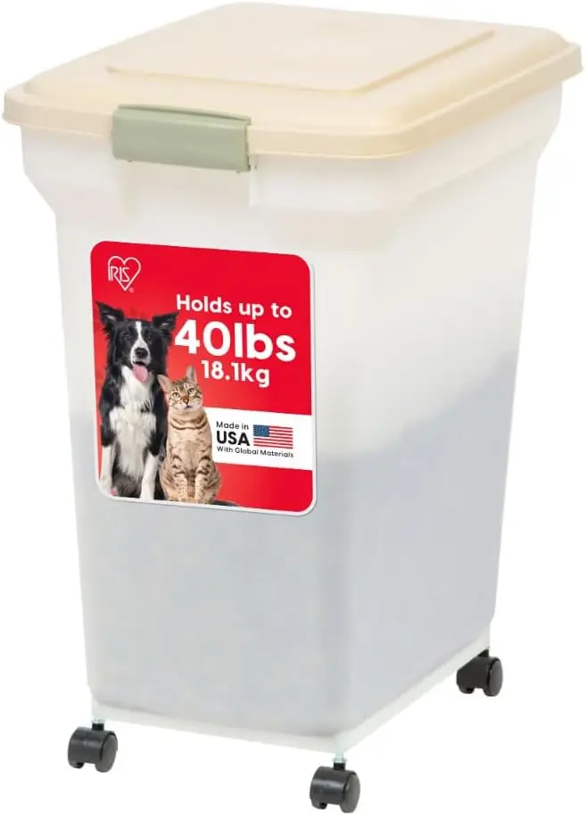 

Airtight Pet Food Storage Container with Wheels, Holds Up to 40 lbs, Translucent Body for Freshness