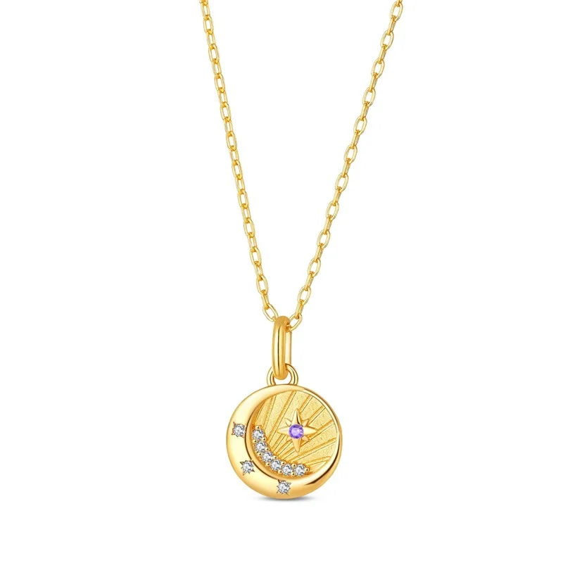 

Classic Golden Chain Necklace 100% 925 Sterling Silver Original Stars Moons Pendant For Women Fine Jewelry Valentine's Day Gifts