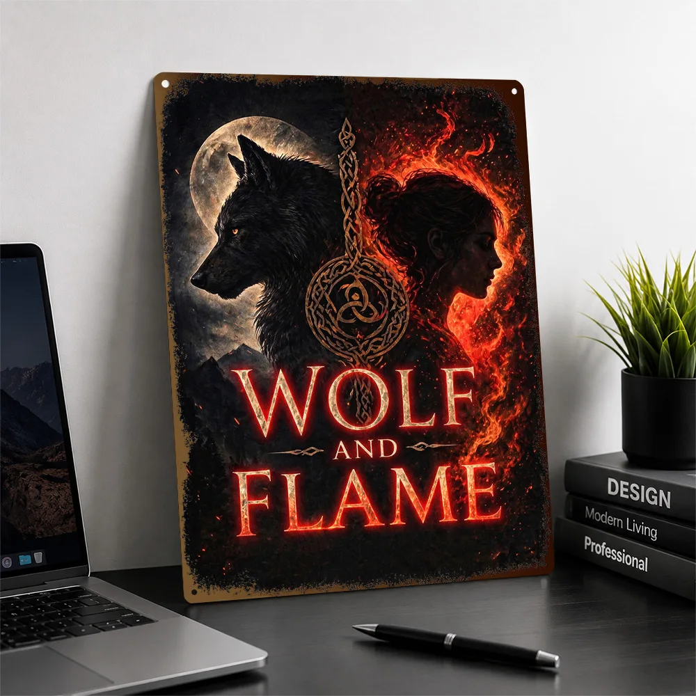 Wolf And Flame Fantasy Printed Poster Personalized Aluminum Metal Sign Atmospheric Character Style Wall Art Chosen By Dreamers