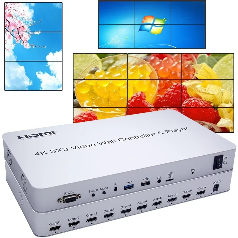 

4K 3x3 HDMI Video Wall Controller TF USB Flash Drive Player 2x3 Multi Screen Splicing Processor 2x2 1x3 1x4 2x4 TV Wall Splicer