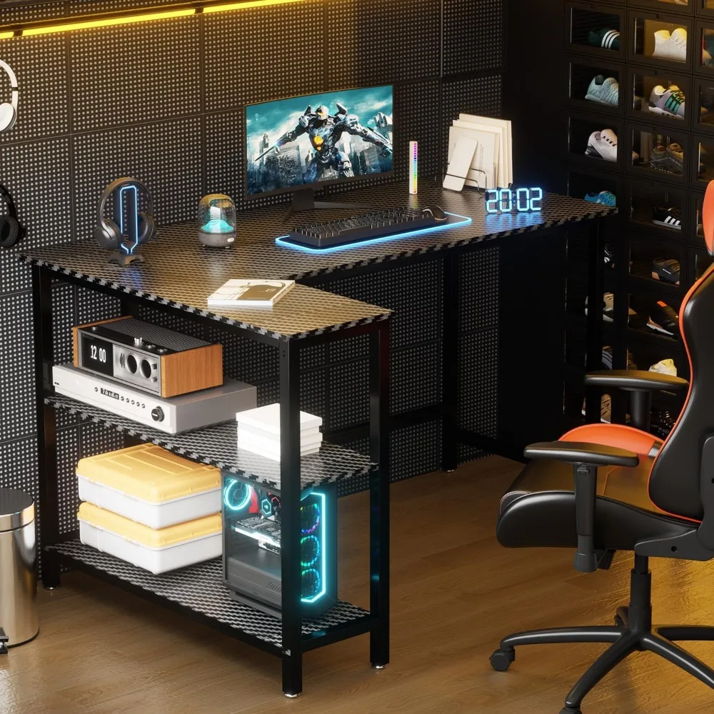 Computer Desk with Shelves, 50 Inch Gaming Writing Desk, Study PC Table Workstation with Storage for Home Office, Living Room