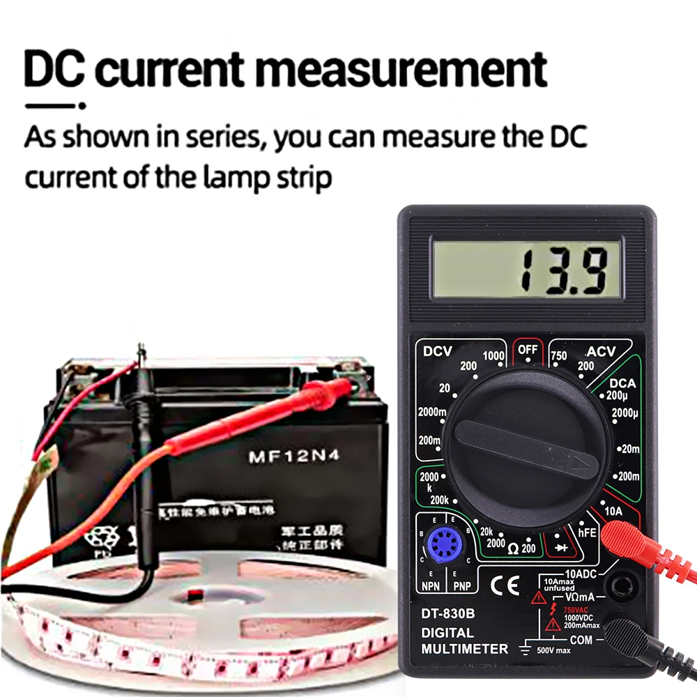 DT-830B LCD Digital Multimeter Mini Handheld Multimeter For Voltmeter Ammeter AC/DC 750/1000V Ohm Tester Meter With Probe