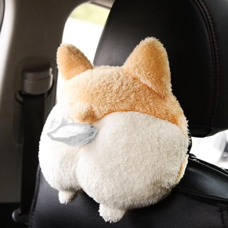 1Pc Cute Corgi Car Tissue Box Soft Cartoon Paper Napkin Case Cute Animals Car Paper Boxes Lovely Napkin Holder for Car Seat