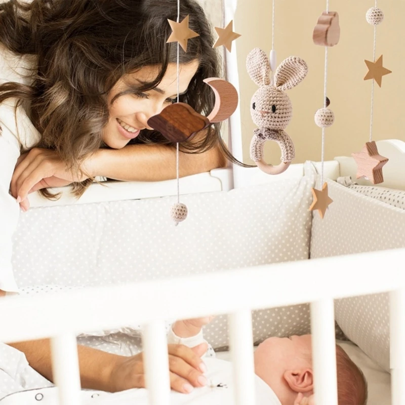 Drewniany motyw zwierzęcy dzwonek do łóżka łóżeczko mobilna zabawka kreskówkowa grzechotka wisiorek dekory przedszkola 15UB