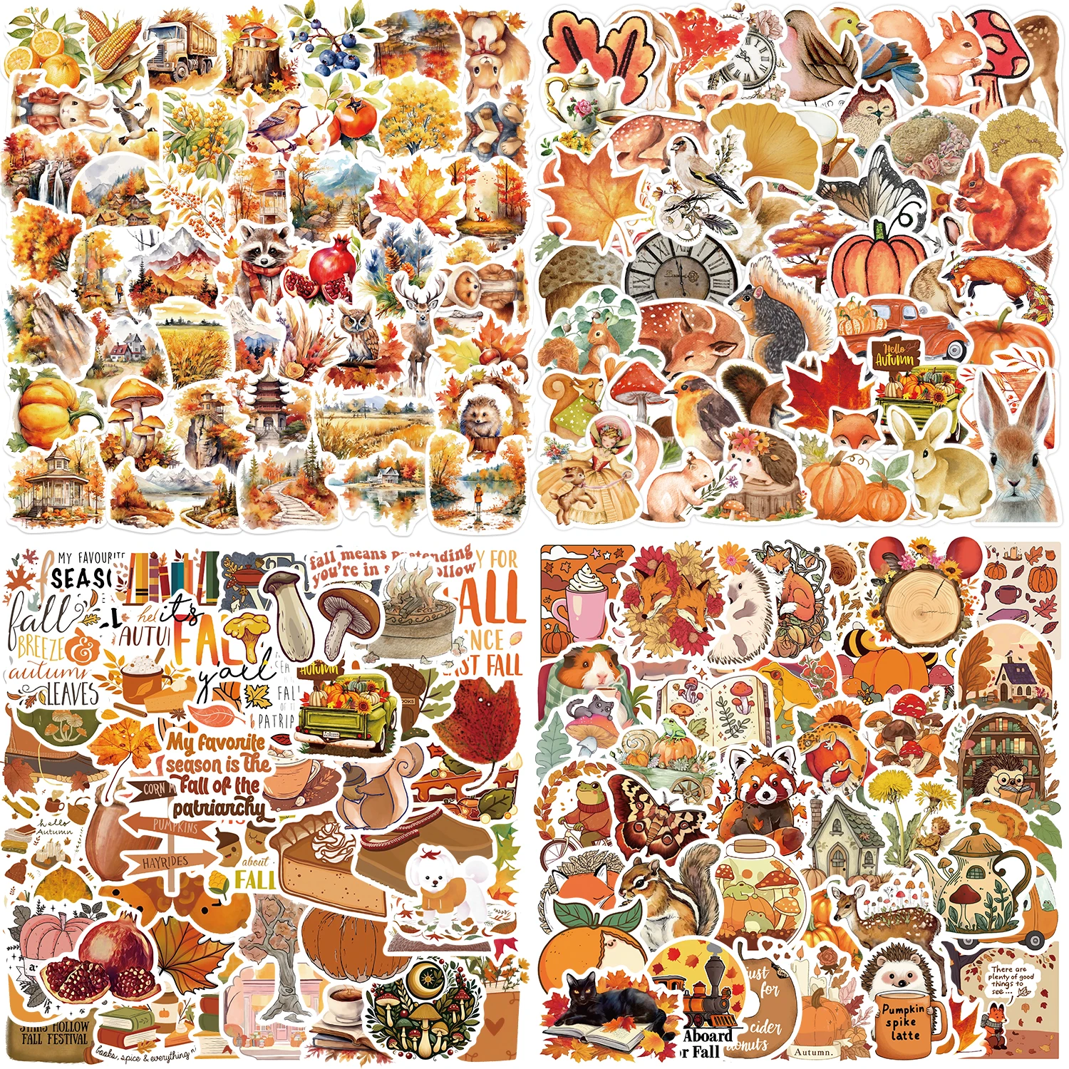 200Pcs Cute Watercolor Autumn Season Element Decoration Clipping Color PVC Stickers Aesthetic Stationery Kid Toy Learning Suppli